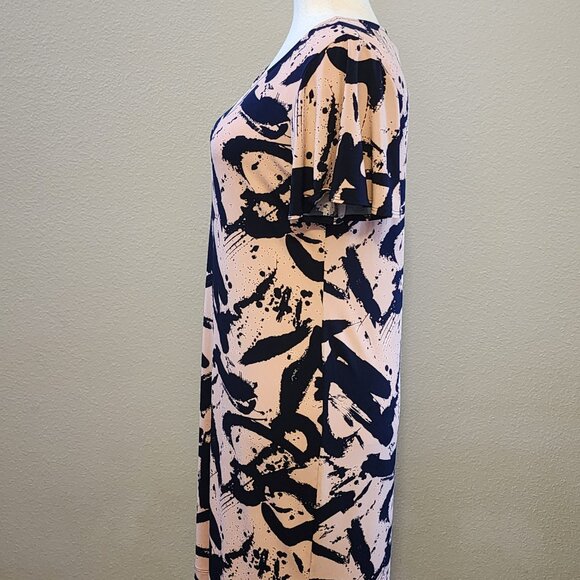 Clara Sun Woo Back Keyhole Dress, Coral and Navy Splash Stroke Pattern, Large - Picture 4 of 5